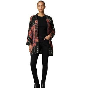 Renee C Boho Patchwork Kimono Cardigan | Black Red Ethnic Print  Festival Chic